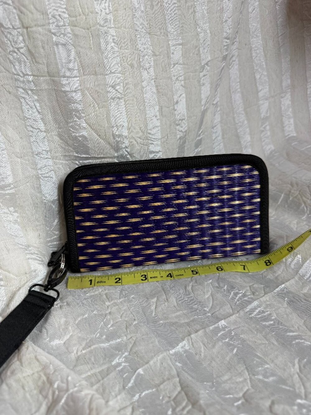Baskets of Cambodia Woven Purple Cream Zip Around Wallet Wristlet Bag